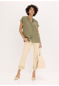 bonprix - Bluzka z krótkim rękawem i krytą plisą guzikową. Typ kołnierza: dekolt w serek. Kolor: zielony. Długość rękawa: krótki rękaw. Długość: krótkie #2