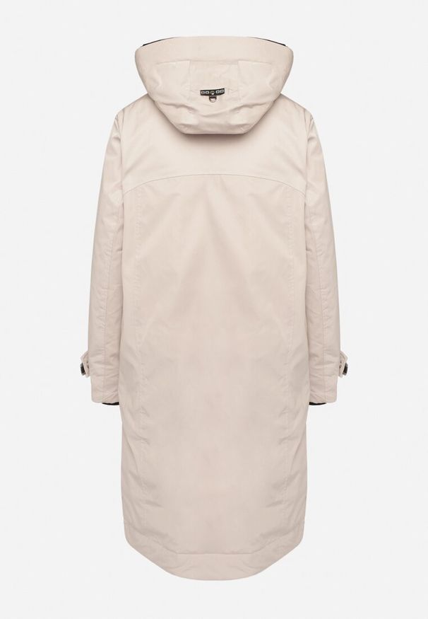 Born2be - Beżowa Pudełkowa Kurtka Typu Parka z Kapturem i Kieszeniami Kaithraea. Typ kołnierza: kaptur. Kolor: beżowy. Materiał: jeans. Sezon: zima. Styl: elegancki, klasyczny