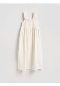 Reserved - Muślinowa sukienka midi - złamana biel. Materiał: bawełna. Typ sukienki: proste. Długość: midi #1