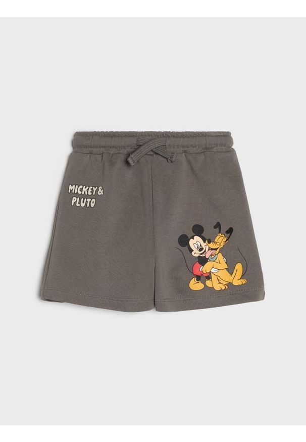 Sinsay - Bawełniane szorty z nadrukiem Mickey Mouse - szary. Kolor: szary. Materiał: bawełna. Wzór: nadruk, motyw z bajki