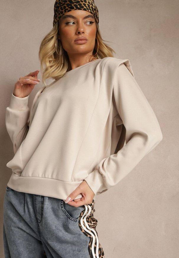 Renee - Beżowa Bluza z Wiskozą z Szerokimi Ramionami Alioris. Okazja: na co dzień. Kolor: beżowy. Materiał: wiskoza. Styl: casual, elegancki