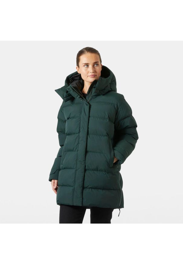 Parka damska z kapturem Helly Hansen Aspire. Typ kołnierza: kaptur. Kolor: wielokolorowy, czarny, zielony. Długość: długie. Sezon: zima
