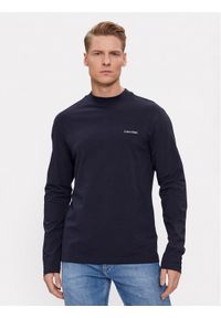 Calvin Klein Longsleeve Micro Logo K10K110179 Granatowy Regular Fit. Kolor: niebieski. Materiał: wełna. Długość rękawa: długi rękaw