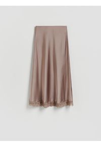 Reserved - Spódnica z koronką - brązowy. Kolor: brązowy. Materiał: koronka. Wzór: koronka #1