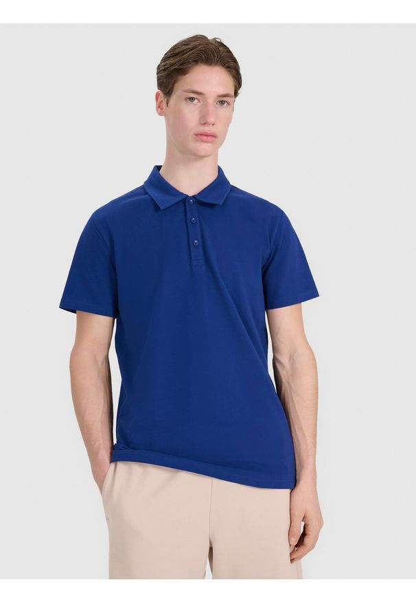 4f - 4F Koszulka polo regular męska - granatowa XL. Okazja: na co dzień. Typ kołnierza: polo. Kolor: niebieski. Materiał: jersey, dzianina, bawełna. Wzór: gładki, ze splotem. Styl: casual, klasyczny, sportowy