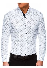 Ombre Clothing - Koszula męska w drobny wzór REGULAR FIT K314 - biała - XXL. Okazja: do pracy, na spotkanie biznesowe. Kolor: biały. Materiał: bawełna, poliester. Styl: klasyczny, biznesowy