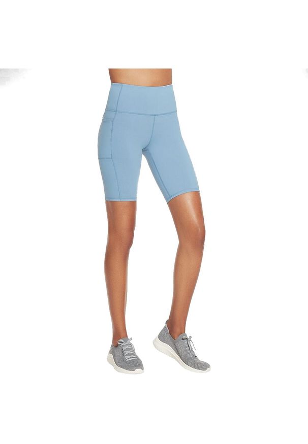 skechers - Spodenki sportowe damskie Skechers Go Walk High Waisted Bike Short. Kolor: niebieski. Materiał: nylon, elastan