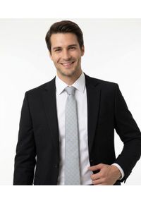 Krawat Męski - Beżowy w Niebieskie Groszki - Alties. Kolor: brązowy, beżowy, wielokolorowy. Materiał: tkanina. Wzór: grochy. Styl: wizytowy, elegancki #2
