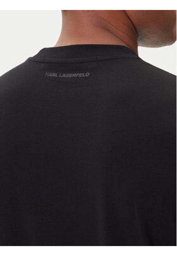 Karl Lagerfeld - KARL LAGERFELD T-Shirt 755750 500221 Czarny Regular Fit. Typ kołnierza: dekolt w karo. Kolor: czarny. Materiał: bawełna