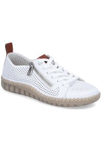 Filippo - Skórzane półbuty damskie ażurowe białe Rieker N2405-80. Kolor: biały. Materiał: skóra. Wzór: ażurowy #1