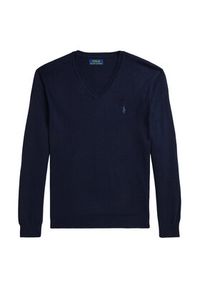 Polo Ralph Lauren Sweter 710946142001 Granatowy Slim Fit. Typ kołnierza: polo. Kolor: niebieski. Materiał: wełna