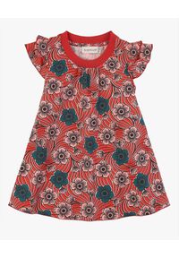 MONCLER KIDS - Czerwona sukienka w kwiaty 4-8 lat. Kolor: czerwony. Materiał: bawełna, prążkowany. Wzór: kwiaty. Sezon: lato. Typ sukienki: rozkloszowane #6