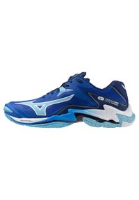 Buty halowe Mizuno Wave Lightning Z. Zapięcie: sznurówki. Kolor: niebieski, wielokolorowy, biały. Materiał: syntetyk, tkanina, materiał. Szerokość cholewki: normalna. Model: Mizuno Wave. Sport: siatkówka