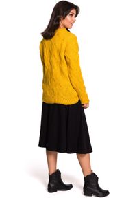 BE Knit - Sweter damski wełniany luźny fason ciepły puszysty żółty. Kolekcja: plus size. Kolor: żółty. Materiał: wełna. Długość rękawa: długi rękaw. Długość: długie. Wzór: ze splotem. Sezon: jesień, zima. Styl: klasyczny #2