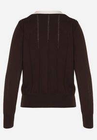 Born2be - Brązowy Sweter z Wiskozą Ozdobiony Kokardą Eleganckimi Guzikami i Kontrastowymi Detalami Miariel. Okazja: na co dzień. Typ kołnierza: kokarda. Kolor: brązowy. Materiał: wiskoza. Długość rękawa: długi rękaw. Długość: długie. Wzór: aplikacja. Styl: elegancki #2