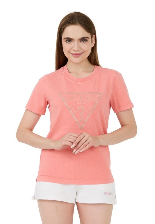 Guess - GUESS Różowy t-shirt Vintage Logo. Kolor: różowy. Styl: vintage