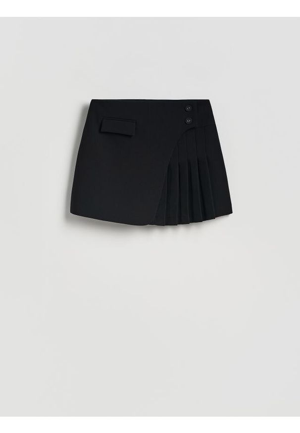 Reserved - Spódnica mini z plisowaniem - czarny. Kolor: czarny. Materiał: tkanina, wiskoza