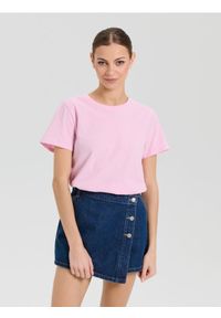 Sinsay - Bawełniana koszulka basic - różowy. Kolor: różowy. Materiał: bawełna