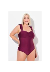 ULLA POPKEN - Damski Strój kąpielowy plisy miękkie miseczki ramiączka z regulacją. Kolekcja: plus size. Kolor: fioletowy. Materiał: elastan, poliamid, materiał