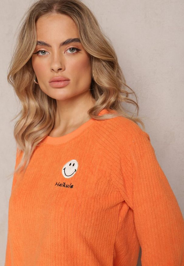Renee - Pomarańczowy Komplet Piżamowy 2-Częściowy Bluza i Spodnie z Gumką w Pasie Jendara. Kolor: pomarańczowy. Materiał: tkanina
