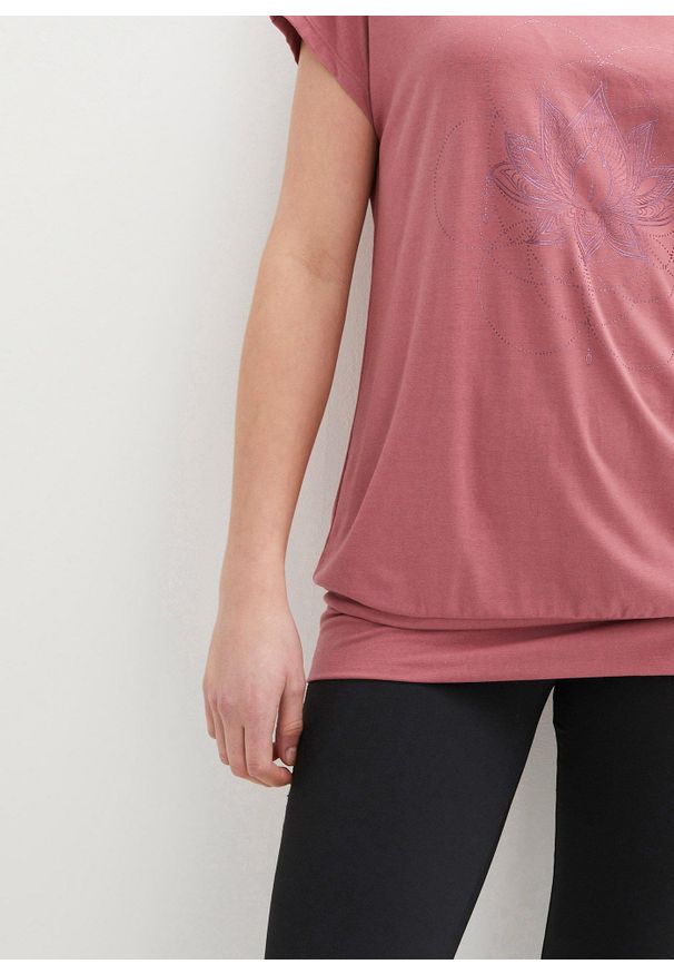 bonprix - Shirt sportowy, Loose Fit. Kolor: fioletowy. Wzór: nadruk, kwiaty. Styl: sportowy