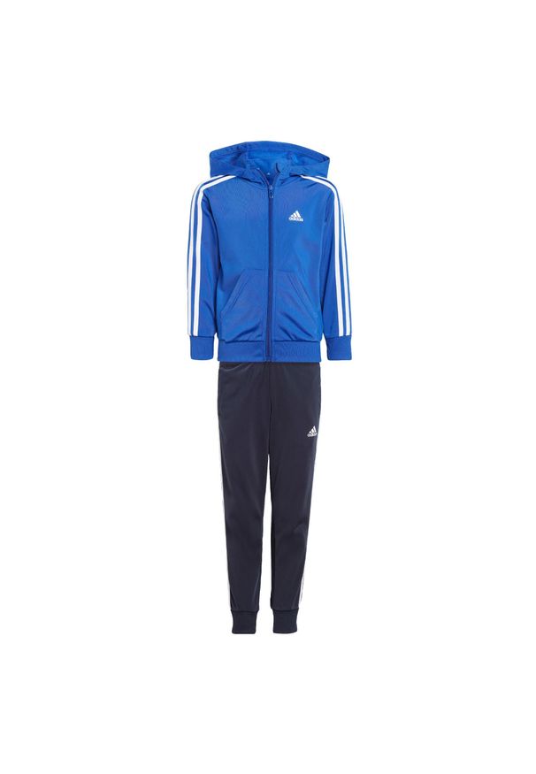 Adidas - Essentials 3-Stripes Shiny Track Suit. Okazja: na co dzień. Kolor: niebieski, wielokolorowy, biały. Materiał: dresówka, materiał. Styl: casual