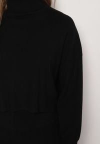 Born2be - Czarny Komplet Dzianinowy z Wiskozą Bluza Golf ze Ściągaczami i Szerokie Spodnie Noridra. Kolor: czarny. Materiał: dzianina, wiskoza #5