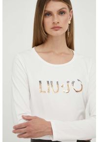 Liu Jo longsleeve damski kolor biały. Kolor: biały. Materiał: dzianina, prążkowany. Długość rękawa: długi rękaw. Długość: długie #5