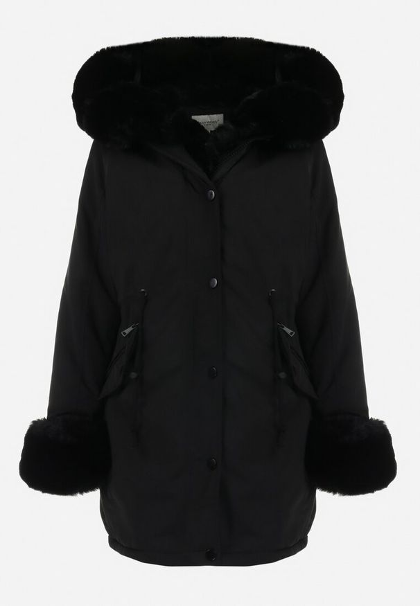 Born2be - Czarna Kurtka Parka z Ozdobnym Futerkiem Ikhana. Kolor: czarny. Materiał: futro