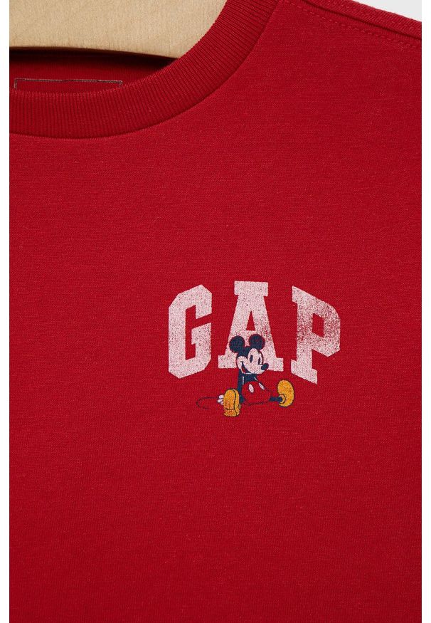 GAP longsleeve bawełniany dziecięcy kolor czerwony z nadrukiem. Okazja: na co dzień. Kolor: czerwony. Materiał: bawełna. Długość rękawa: długi rękaw. Wzór: nadruk. Styl: casual