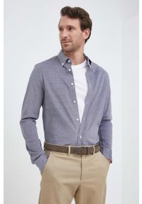 TOMMY HILFIGER - Tommy Hilfiger koszula bawełniana męska kolor granatowy slim z kołnierzykiem button-down. Typ kołnierza: button down. Kolor: niebieski. Materiał: bawełna. Wzór: aplikacja