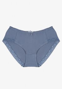Born2be - Niebieskie Majtki Figi z Bawełny Ozdobione Koronką i Kokardą Tamiana. Kolor: niebieski. Materiał: bawełna, koronka. Wzór: aplikacja, koronka