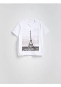 Reserved - T-shirt z nadrukiem - biały. Kolor: biały. Materiał: bawełna. Wzór: nadruk