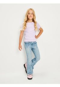 Sinsay - Prążkowana koszulka z falbanami - fioletowy. Kolor: fioletowy. Materiał: prążkowany #1