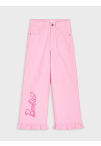 Sinsay - Jeansy wide leg z napisem Barbie - różowy. Kolor: różowy. Wzór: napisy #1
