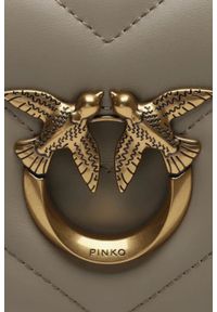 Pinko - PINKO Szarozielona kopertówka Love Click Mini. Kolor: szary. Materiał: skórzane