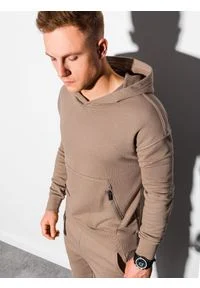 Ombre Clothing - Bluza męska z kapturem B1188 - jasnobrązowa - S. Typ kołnierza: kaptur. Kolor: brązowy. Materiał: bawełna, poliester #1