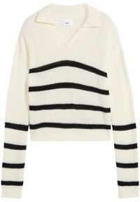 bonprix - Sweter dziewczęcy polo. Typ kołnierza: polo. Kolor: biały. Wzór: paski #1