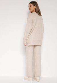 Born2be - Jasnobeżowy Komplet Dzianinowy z Bawełną i Wełną Spodnie i Warkoczowy Sweter Errela. Kolor: beżowy. Materiał: wełna, bawełna, dzianina #4