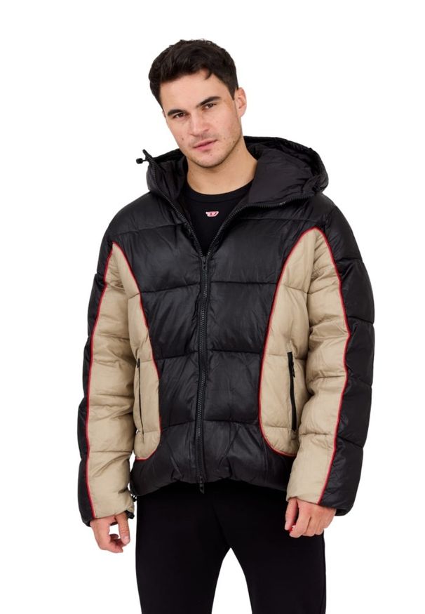 Diesel - DIESEL Czarna męska kurtka W-OSTEND, Rozmiar 48. Okazja: na co dzień. Kolor: czarny. Materiał: tkanina. Sezon: zima. Styl: sportowy, casual, elegancki