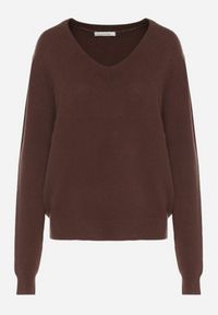Born2be - Brązowy Sweter z Wiskozą i Wełną z Dekoltem w Serek Claida. Okazja: na co dzień. Typ kołnierza: dekolt w serek. Kolor: brązowy. Materiał: wełna, wiskoza. Styl: casual #7