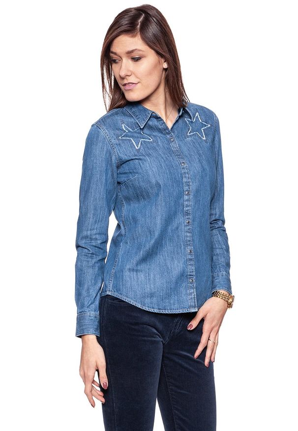 Wrangler - KOSZULA JEANSOWA DAMSKA WRANGLER STAR SHIRT MID INDIGO W5231O68E. Materiał: jeans