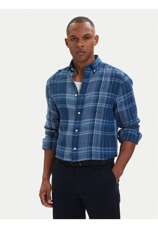 TOMMY HILFIGER - Tommy Hilfiger Koszula Madras Check MW0MW42399 Niebieski Regular Fit. Kolor: niebieski. Materiał: len