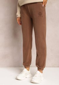 Renee - Brązowe Dresowe Spodnie z Bawełny w Pasie Sznurek i Gumka Utella. Kolor: brązowy. Materiał: dresówka, bawełna