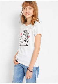 T-shirt dziewczęcy (2 szt.) bonprix biały + morski pastelowy. Kolor: biały #5