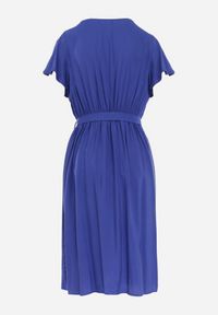 Born2be - Granatowa Sukienka z Wiskozy i Wiązanym Paskiem Gariela. Kolor: niebieski. Materiał: wiskoza. Typ sukienki: kopertowe #4