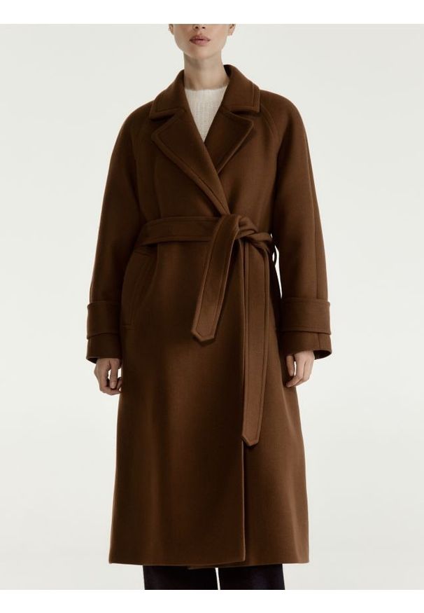 Reserved - Płaszcz z wełną Manteco - brązowy. Kolor: brązowy. Materiał: wełna