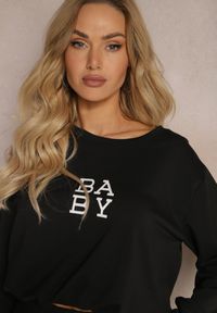 Renee - Czarny Komplet Dresowy 2-Częściowy Bluza Krótsza i Luźne Spodenki Szorty Frania. Kolor: czarny. Materiał: dresówka