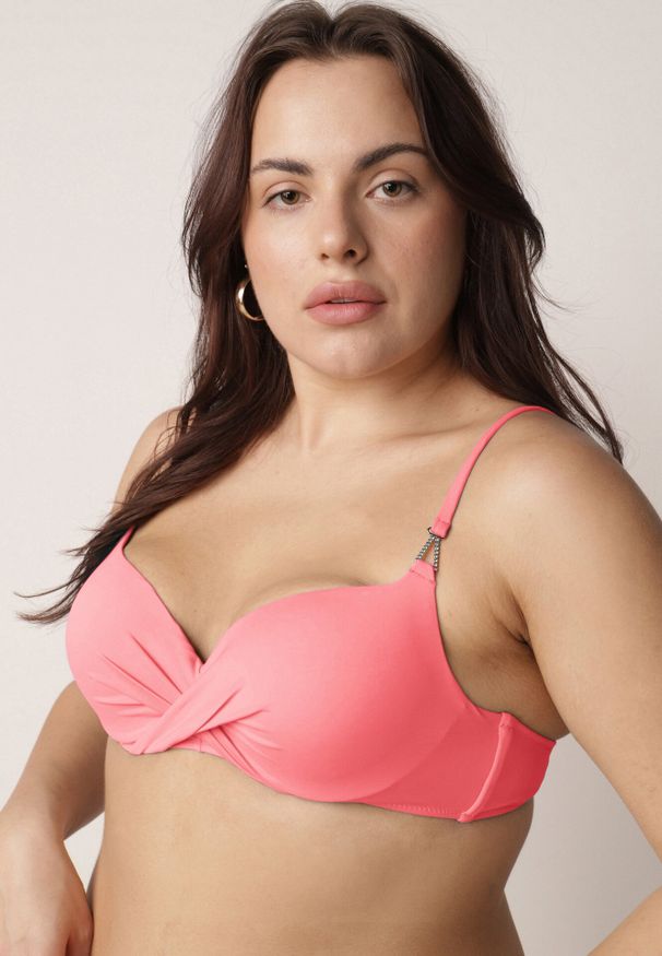 Born2be - Beżowe Bikini z Marszczonym Biustonoszem i Figami Kąpielowymi z Cyrkoniami Kaliasa. Kolekcja: plus size. Kolor: beżowy. Długość: długie. Wzór: aplikacja