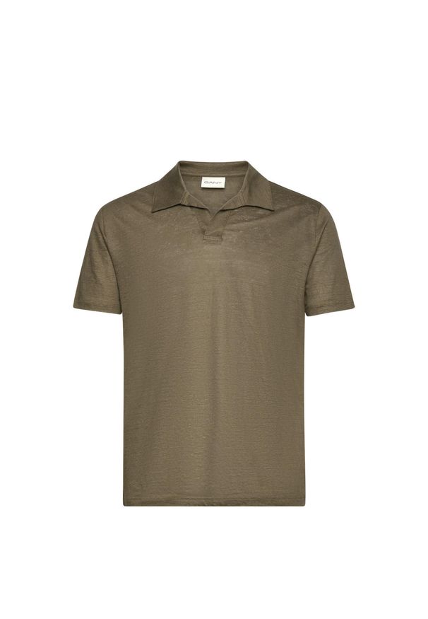 GANT - Koszulka polo męska Gant Linen Ss Polo. Typ kołnierza: polo. Kolor: zielony. Materiał: len